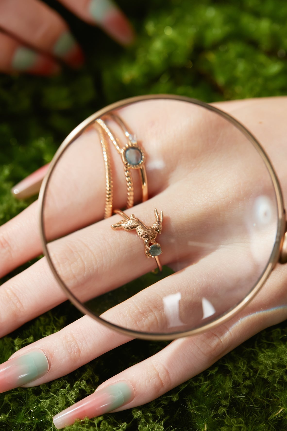 Blue Topaz Gold Leaping Rabbit Ring