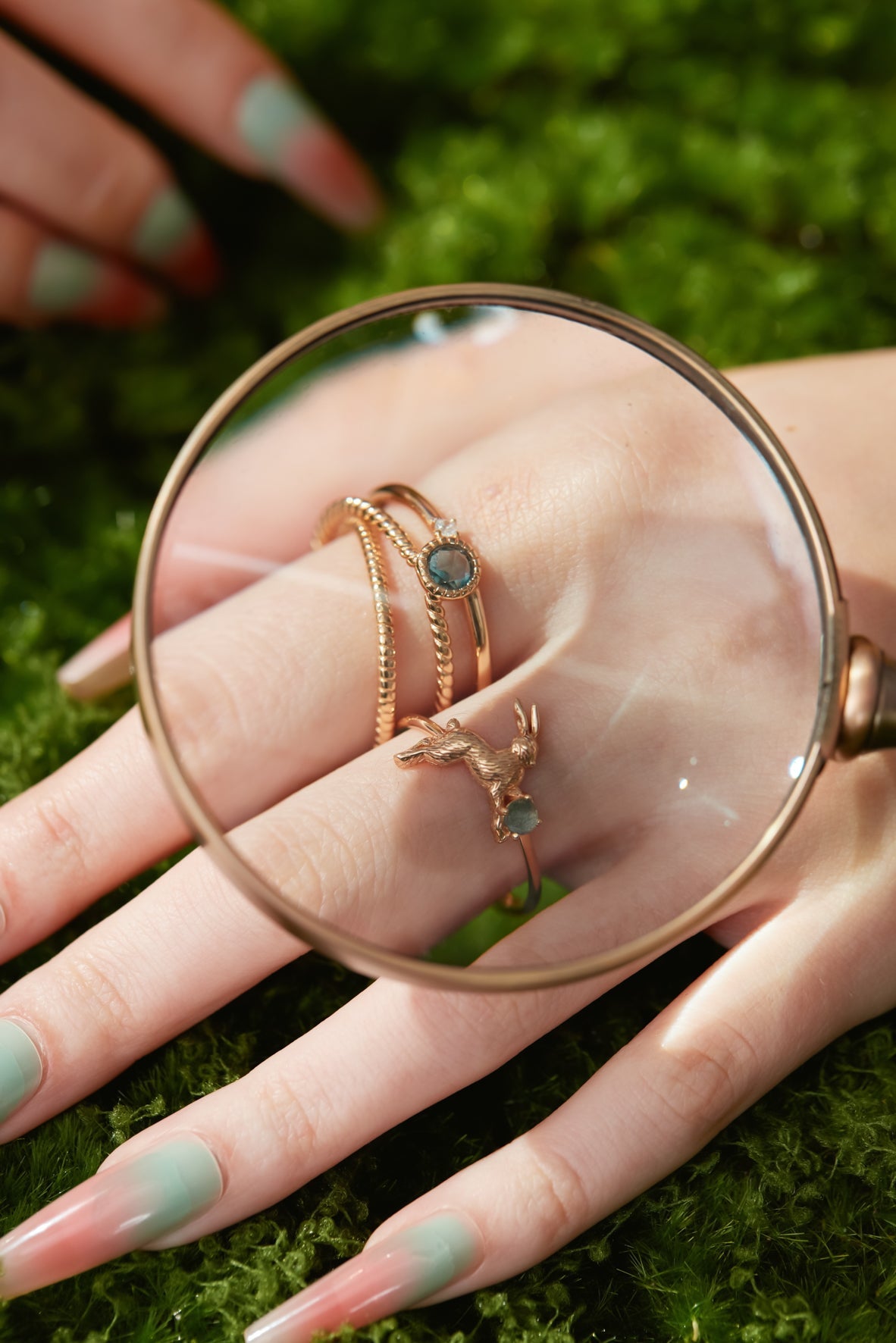 Blue Topaz Gold Triple Ring - Mystical