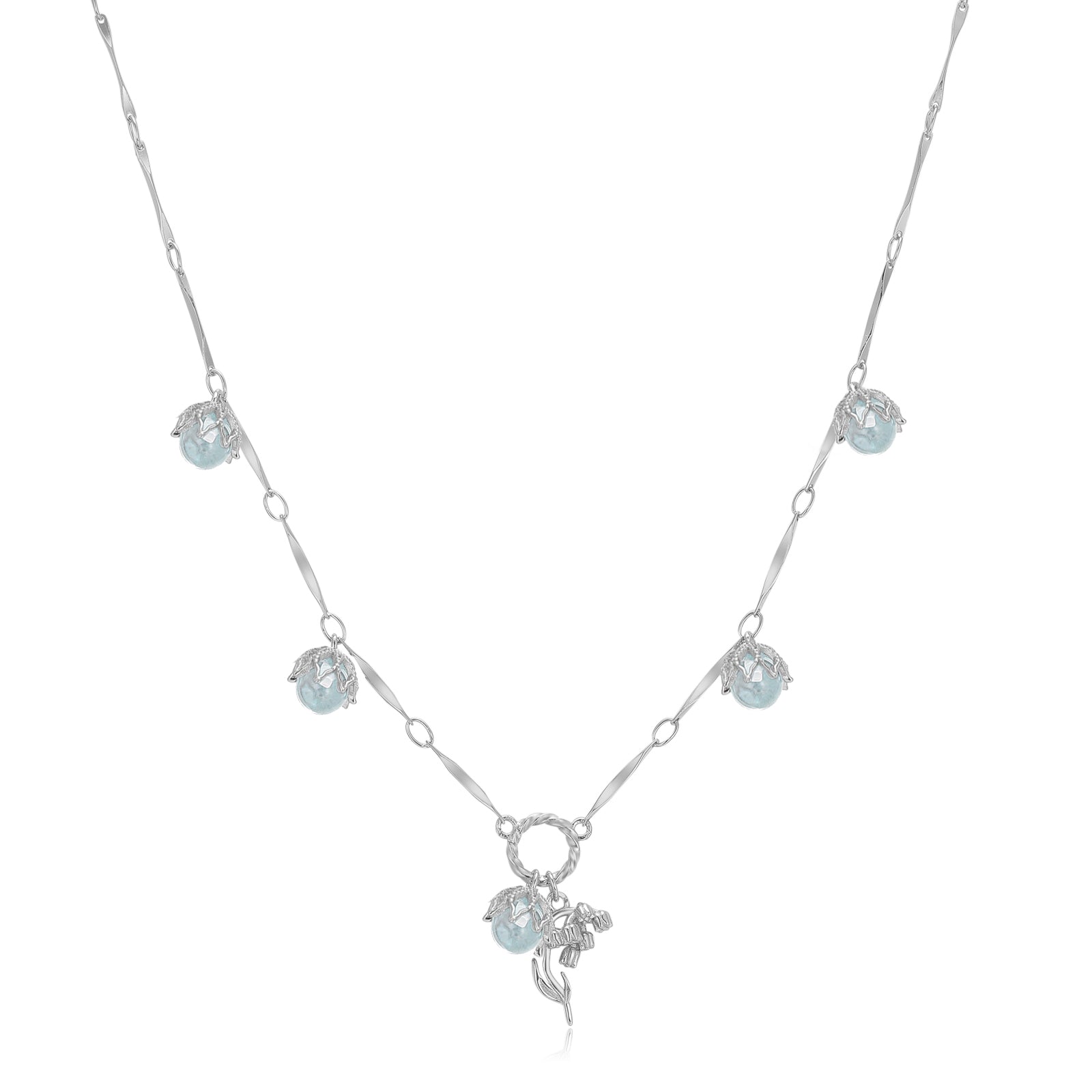 Blue Topaz Silver Dangle Choker - Lily of the Valley