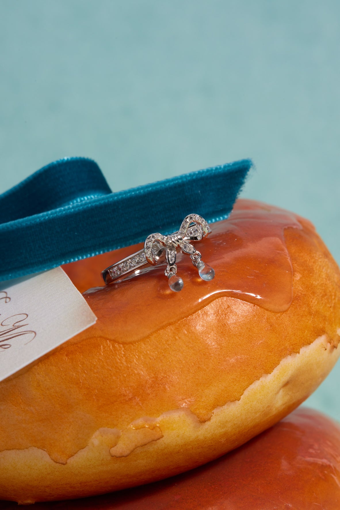 Blue Topaz Silver Bow Dangle Ring - Alice