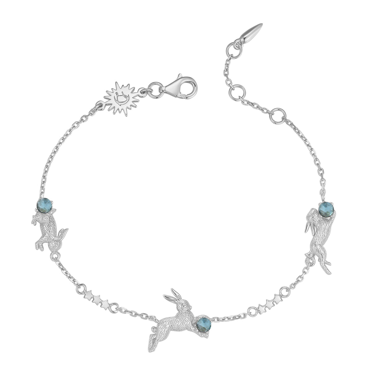 Blue Topaz Silver Leaping Rabbit Bracelet