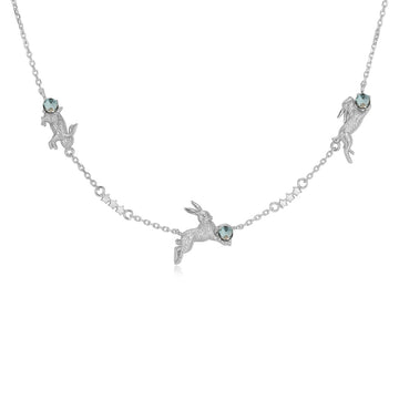 Blue Topaz Silver Leaping Rabbit Choker