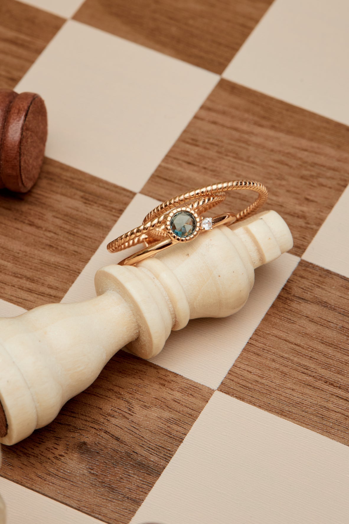 Blue Topaz Gold Triple Ring - Mystical