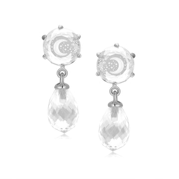 Clear Quartz Silver Crescent Moon Dangle Earrings - Dreamy