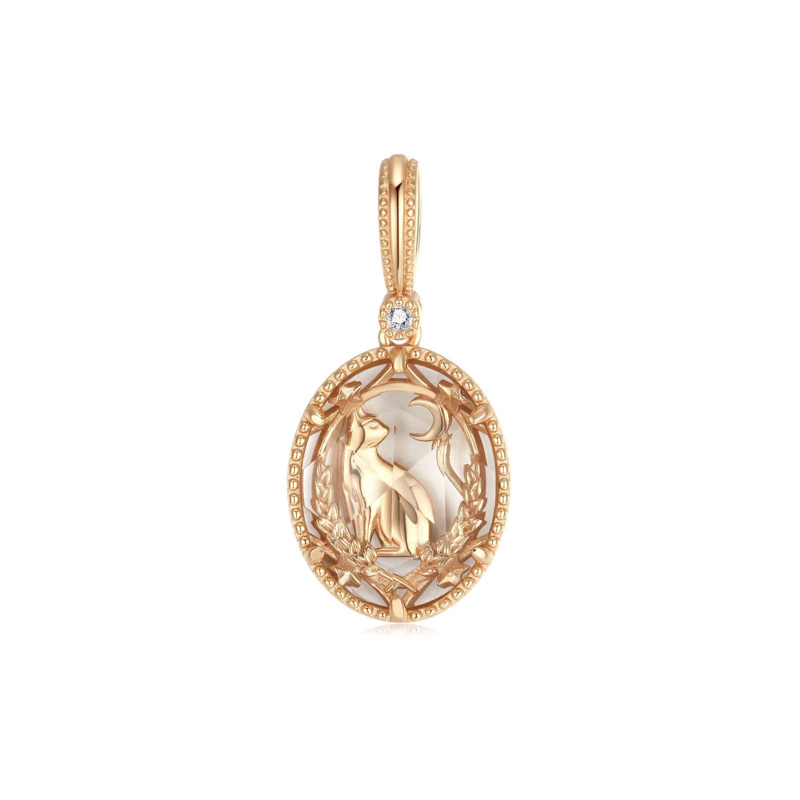 Clear Quartz Gold Pendant - Cheshire Cat