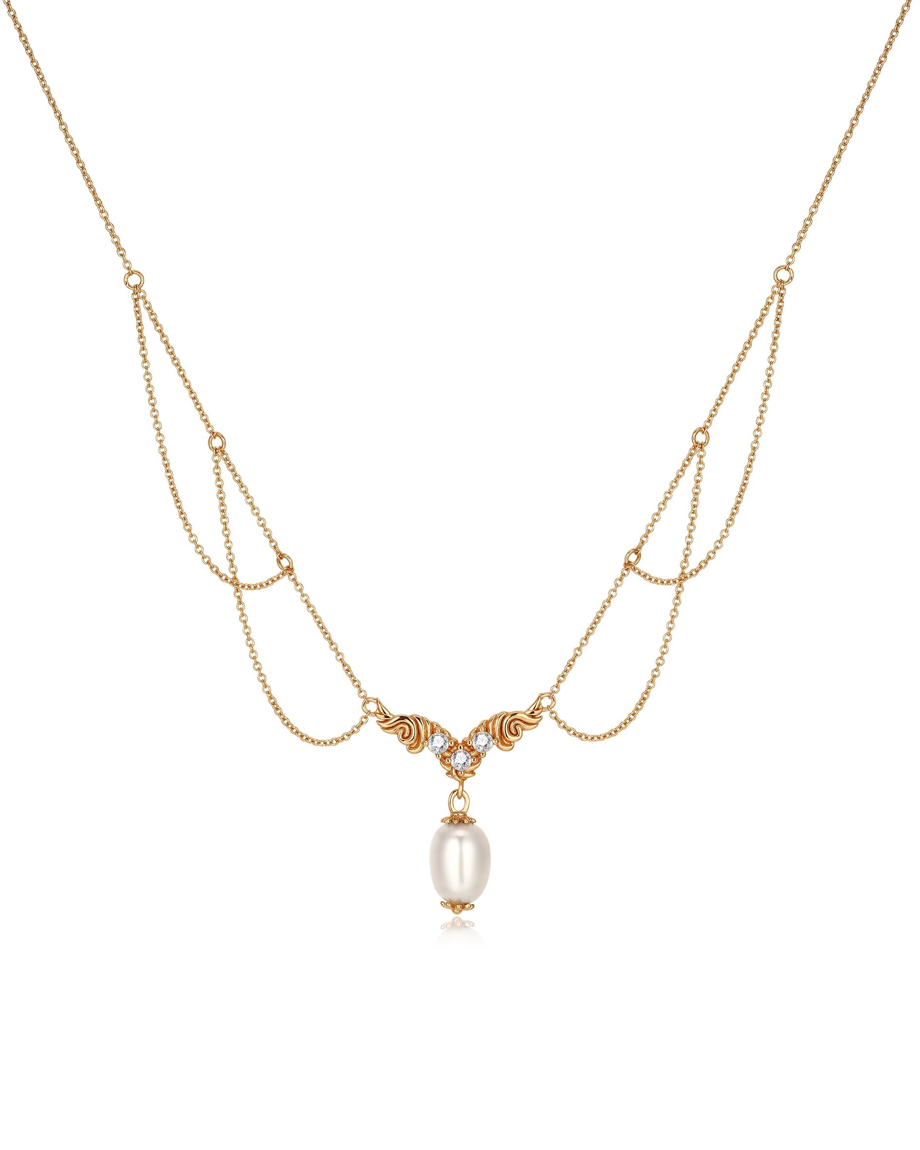 Freshwater Pearl Gold Festoon Necklace - Ophelia