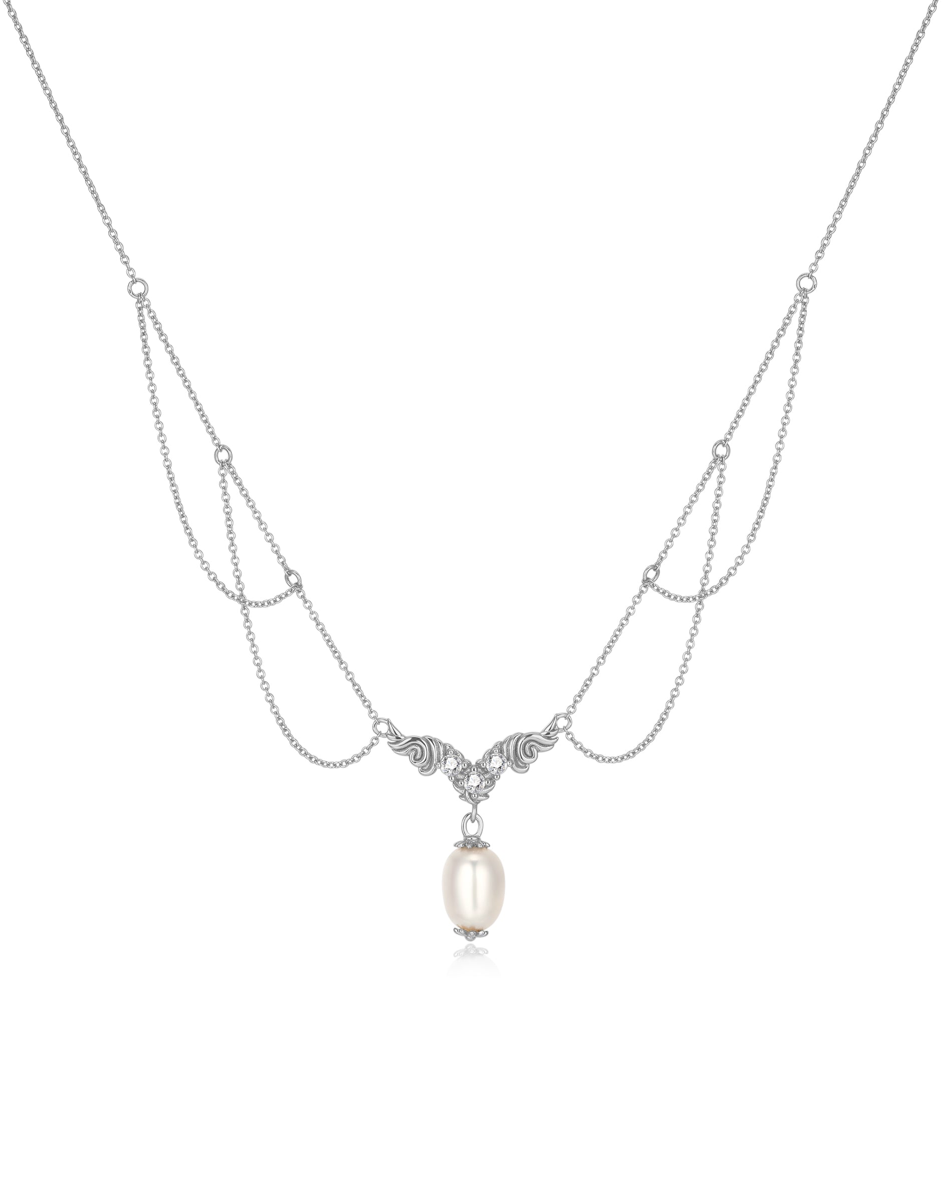 Freshwater Pearl Silver Festoon Necklace - Ophelia