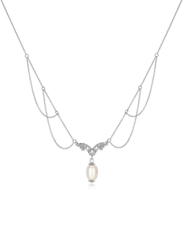 Freshwater Pearl Silver Festoon Necklace - Ophelia