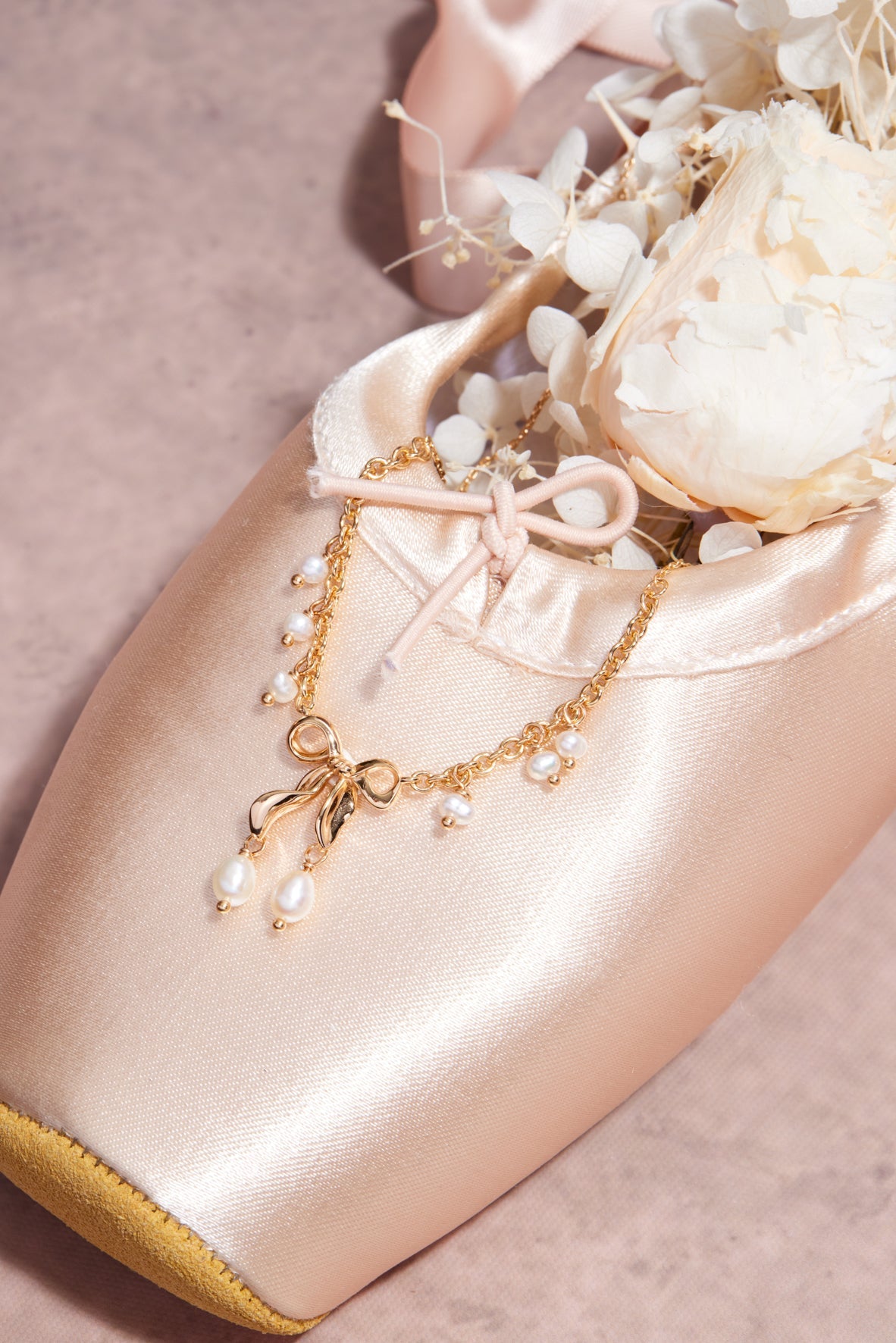 Freshwater Pearl Gold Bow Dangle Necklace - Alice