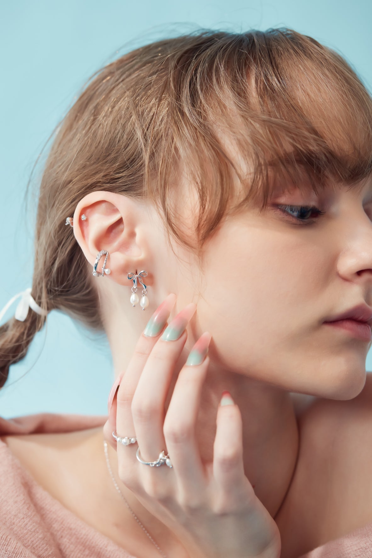 Freshwater Pearl Silver Bow Dangle Earrings - Alice