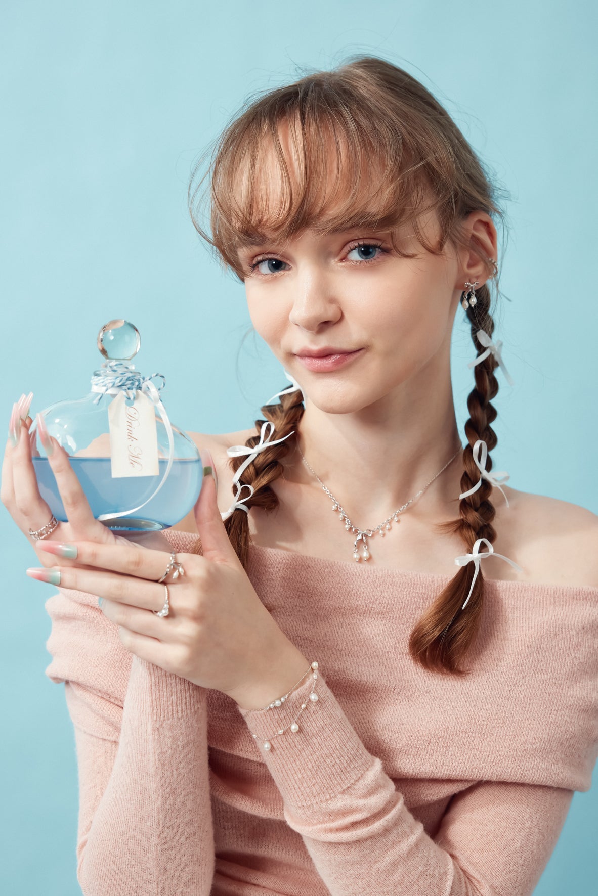 Freshwater Pearl Silver Bow Dangle Necklace - Alice