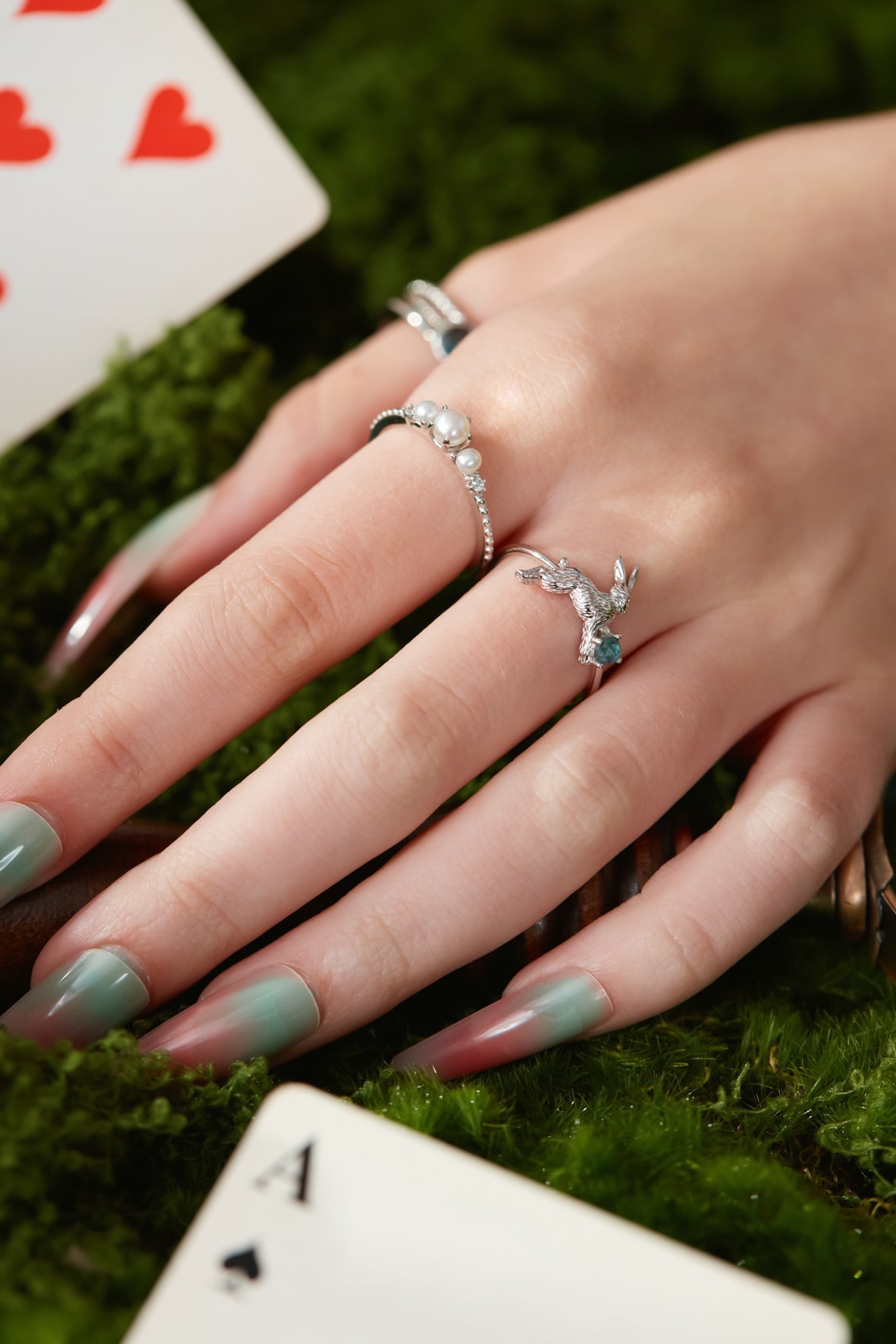 Blue Topaz Silver Leaping Rabbit Ring