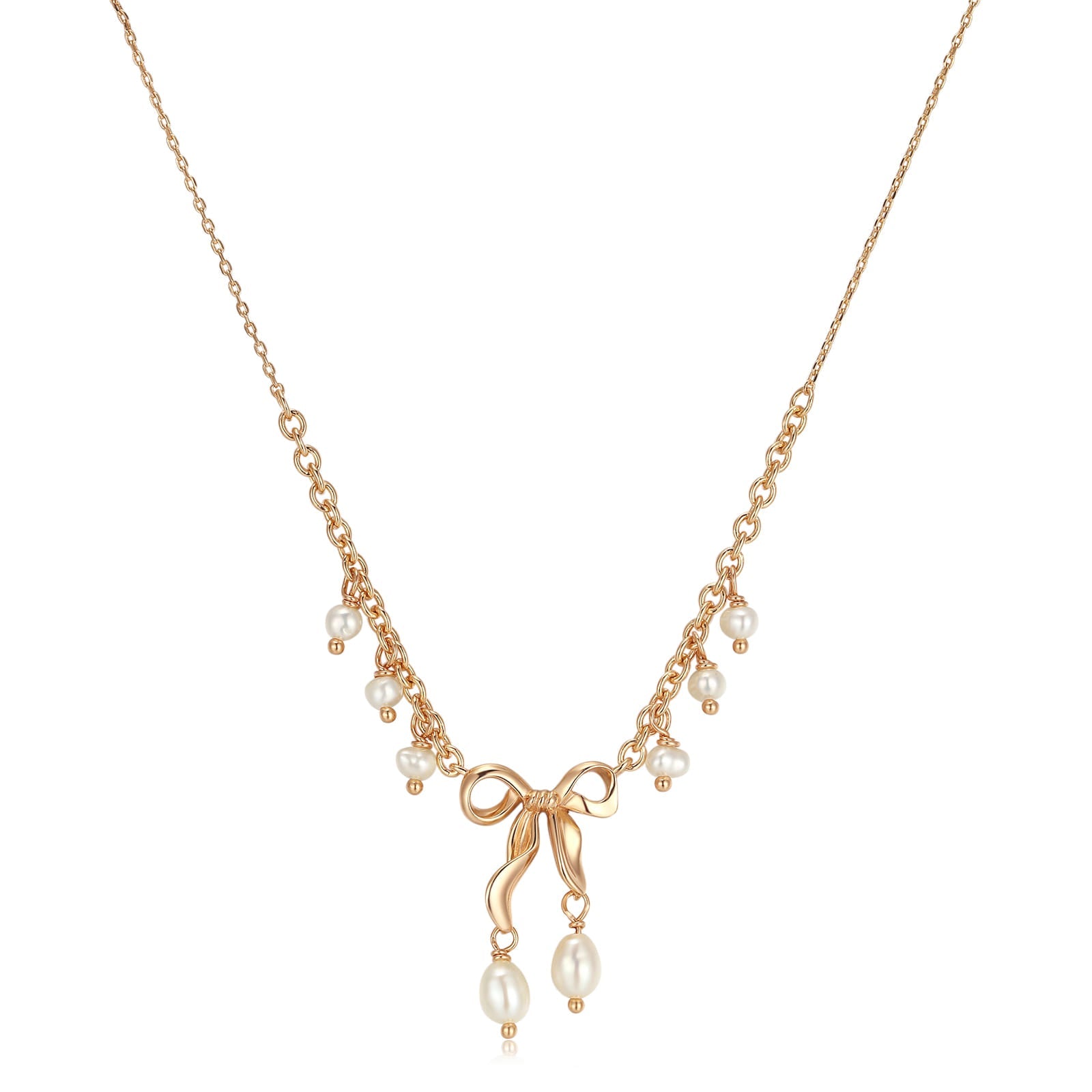 Freshwater Pearl Gold Bow Dangle Necklace - Alice