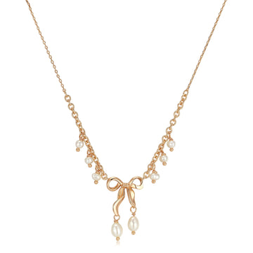 Freshwater Pearl Gold Bow Dangle Necklace - Alice