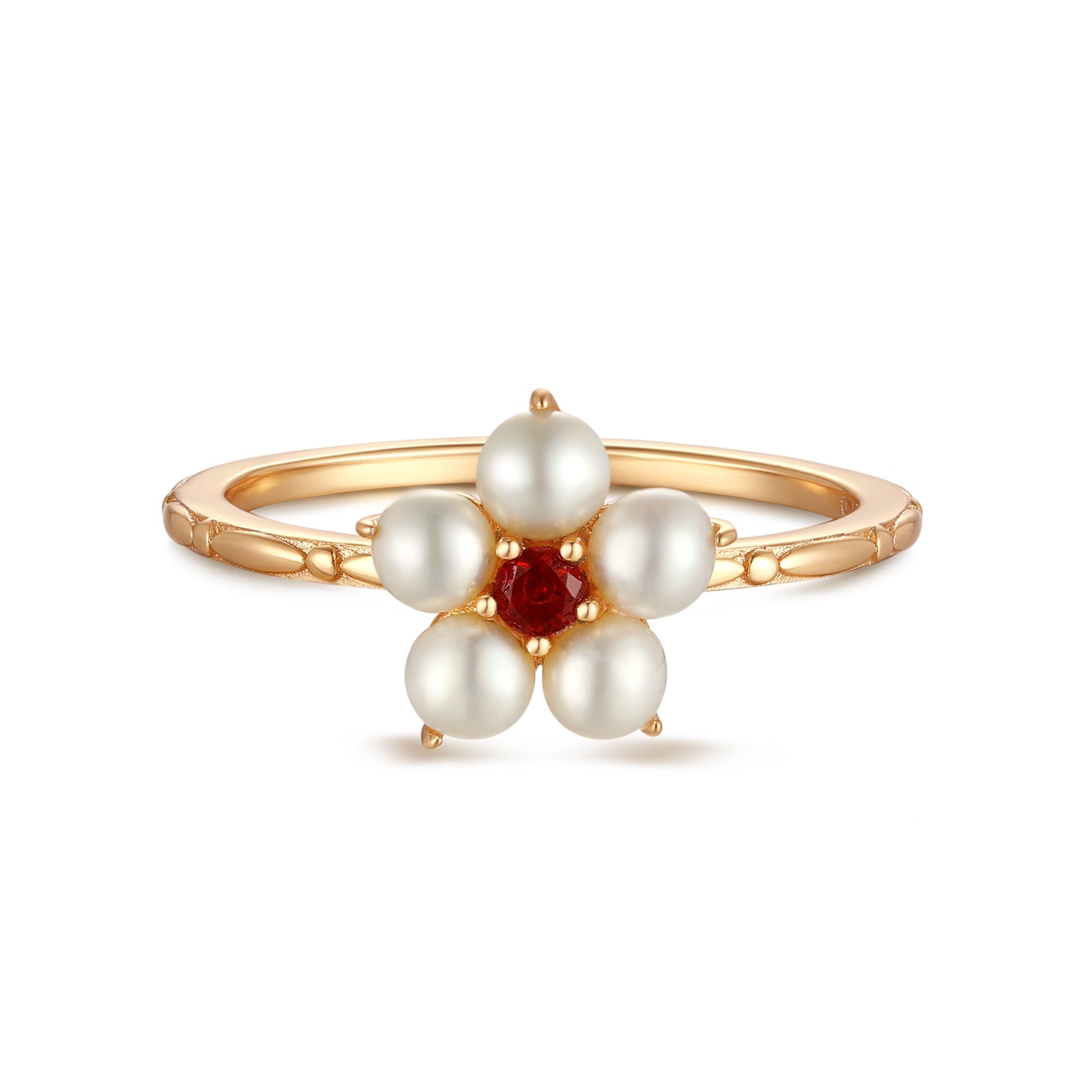 Freshwater Pearl Gold Flower Ring - Tea Party
