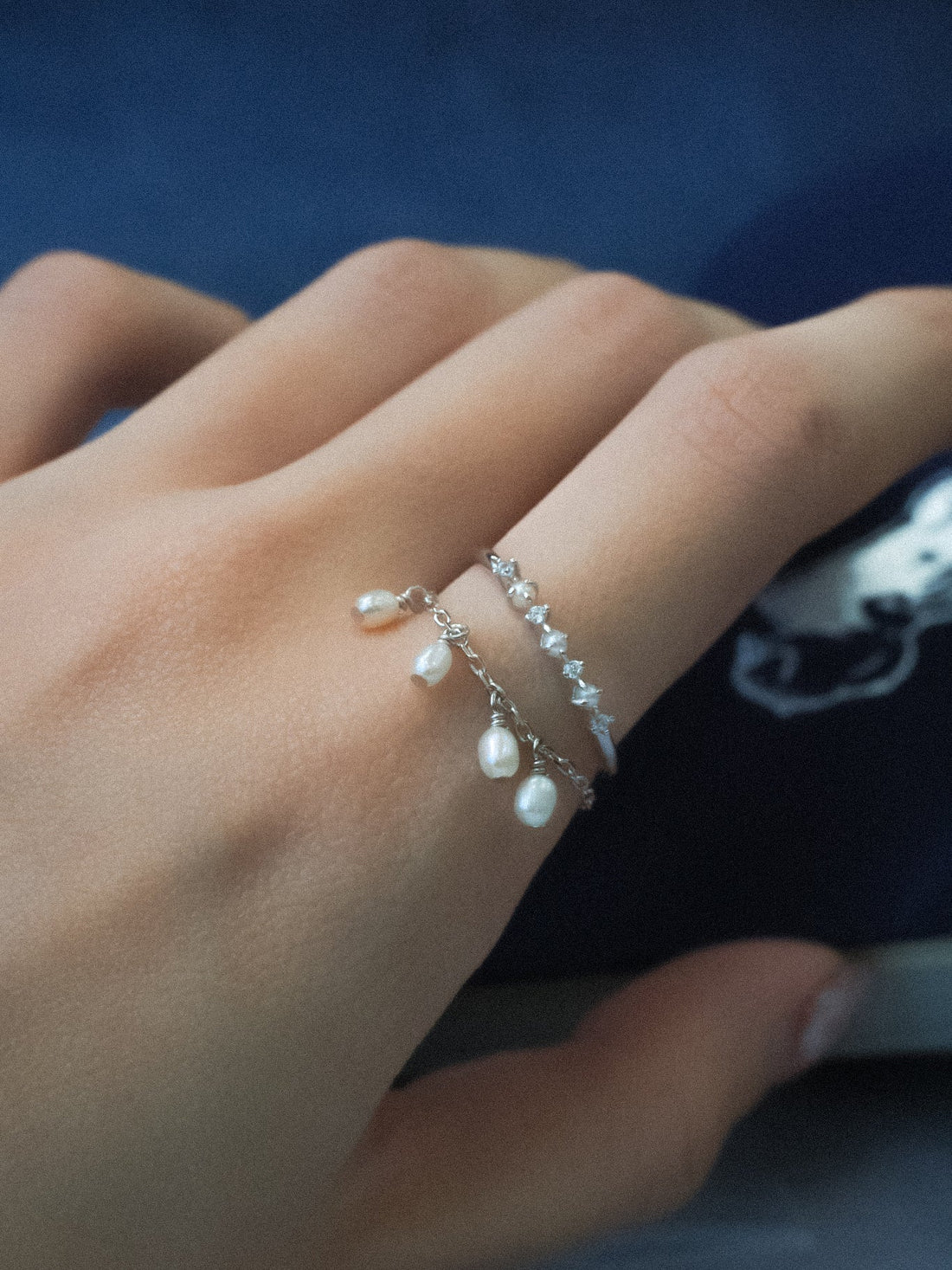 Freshwater Pearl Silver Adjustable Chain Ring - Surreal