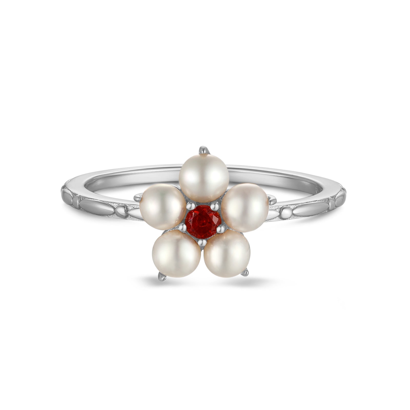 Freshwater Pearl Silver Flower Ring - Tea Party