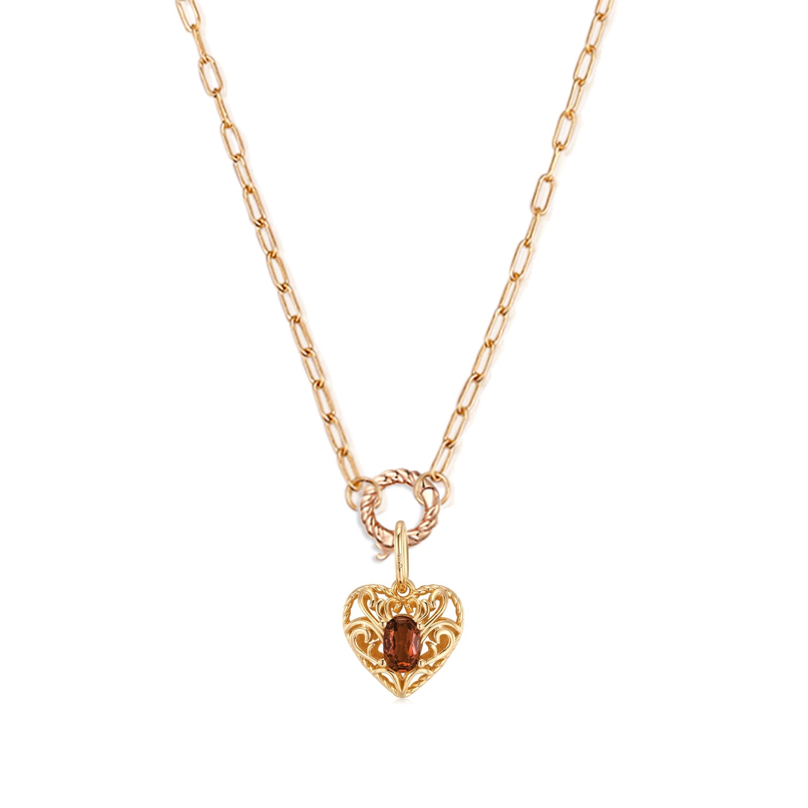 Garnet Gold Heart	Link Chain Necklace - Majesty