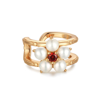 Freshwater Pearl Gold Flower Ear Cuff - Tea Party