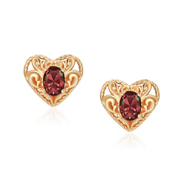 Garnet Gold Heart Stud Earrings - Majesty