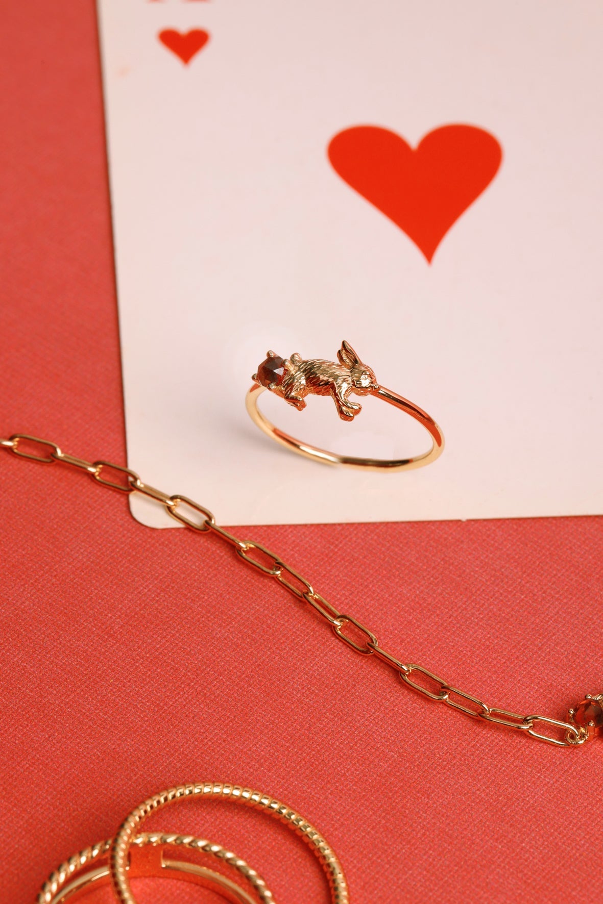 Garnet Gold Leaping Rabbit Ring