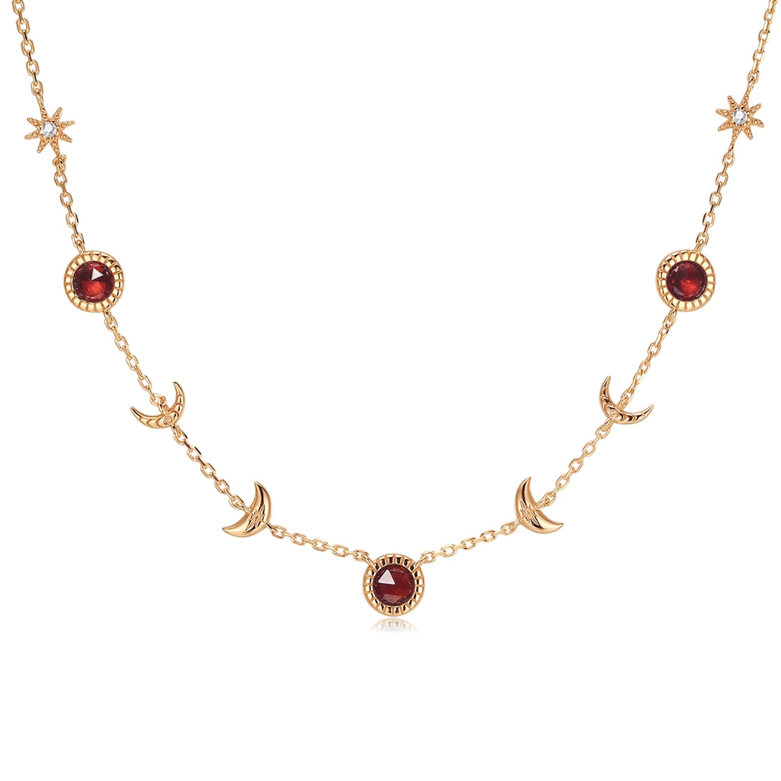 Garnet Gold Moon Phases Choker - Luna