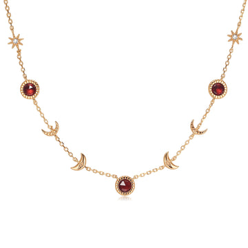 Garnet Gold Moon Phases Choker - Luna