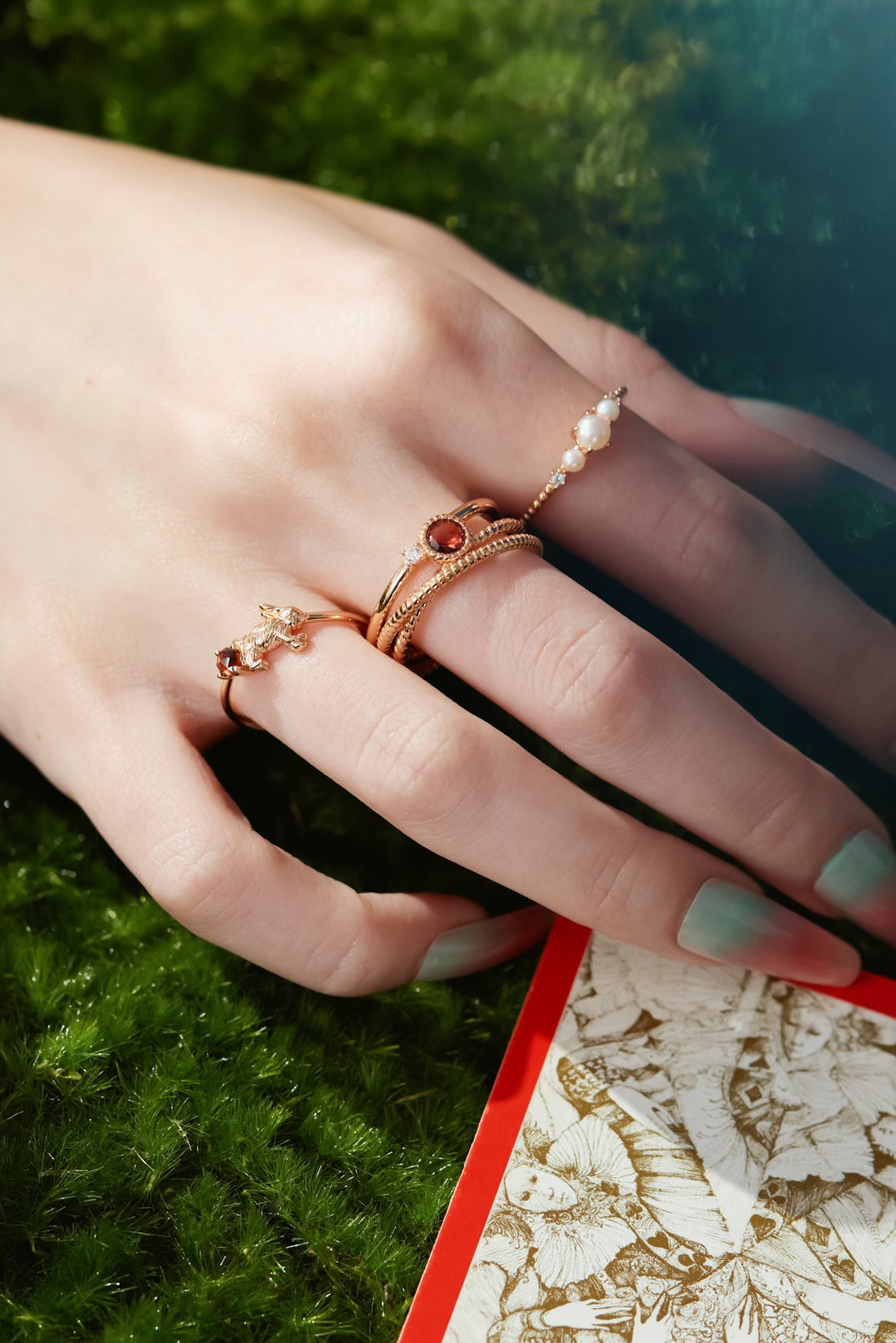 Garnet Gold Triple Ring - Mystical