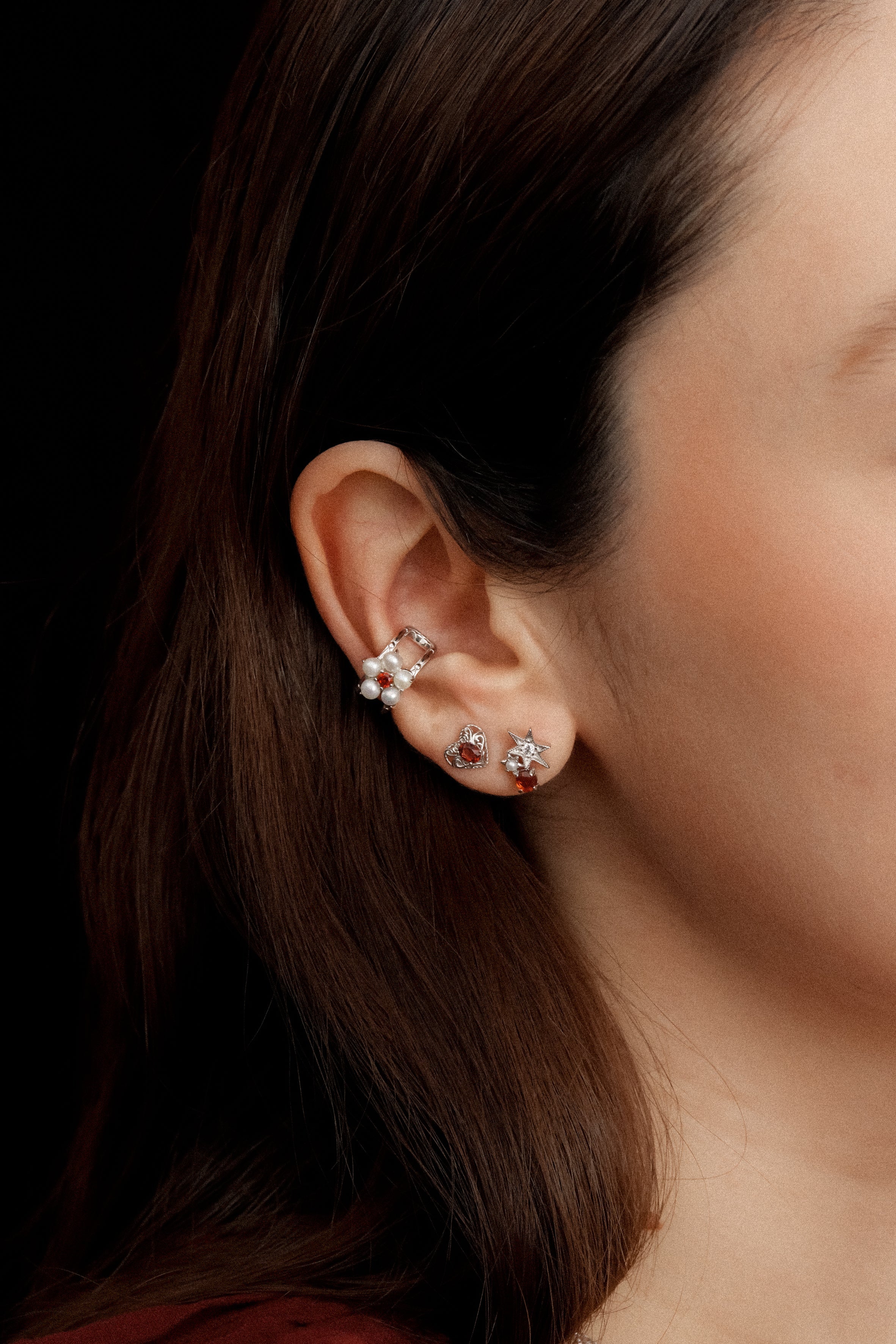 Garnet Silver Heart Stud Earrings - Majesty