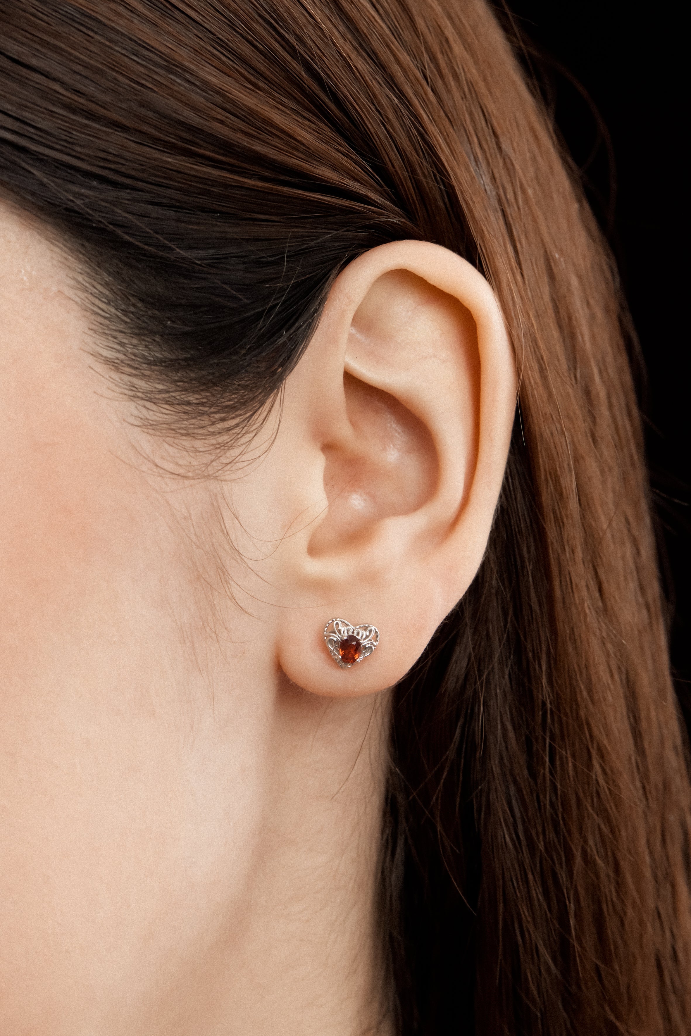 Garnet Silver Heart Stud Earrings - Majesty