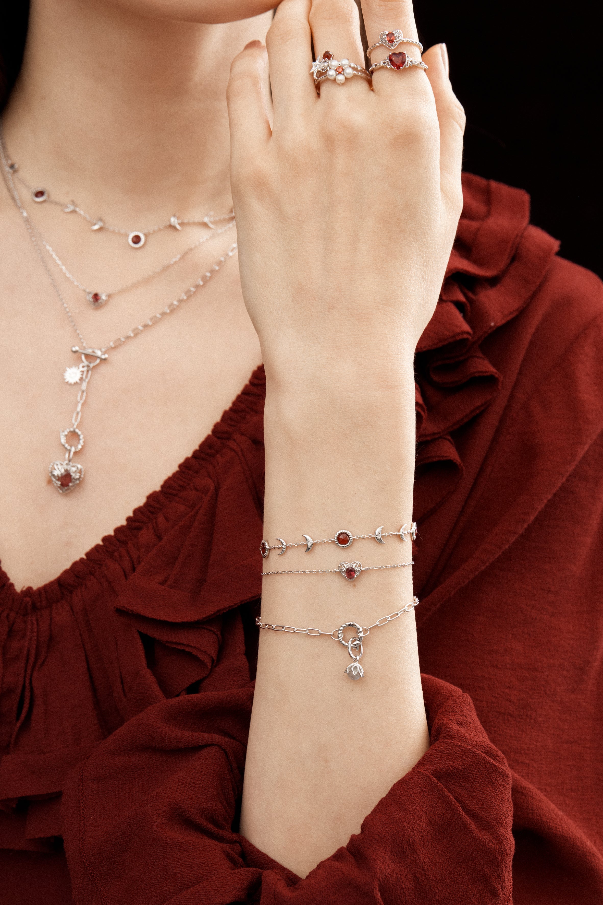 Garnet Silver Heart Bracelet - Majesty