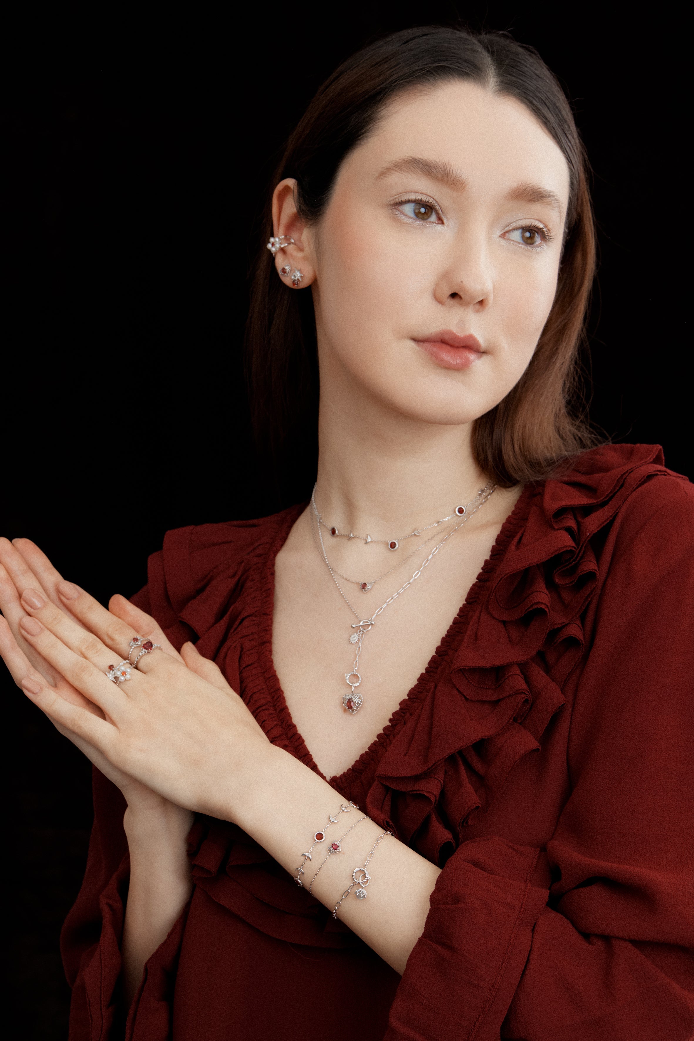 Garnet Silver Heart Ring - Majesty