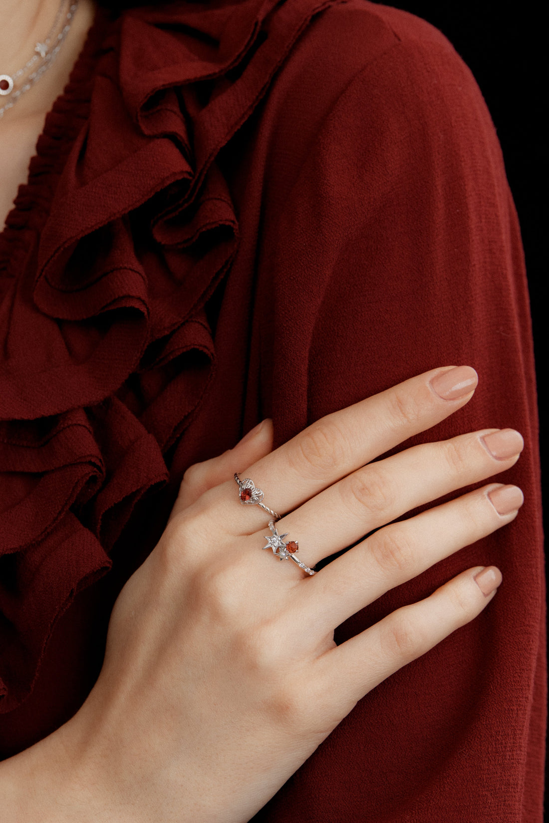 Garnet Silver Heart Ring - Majesty