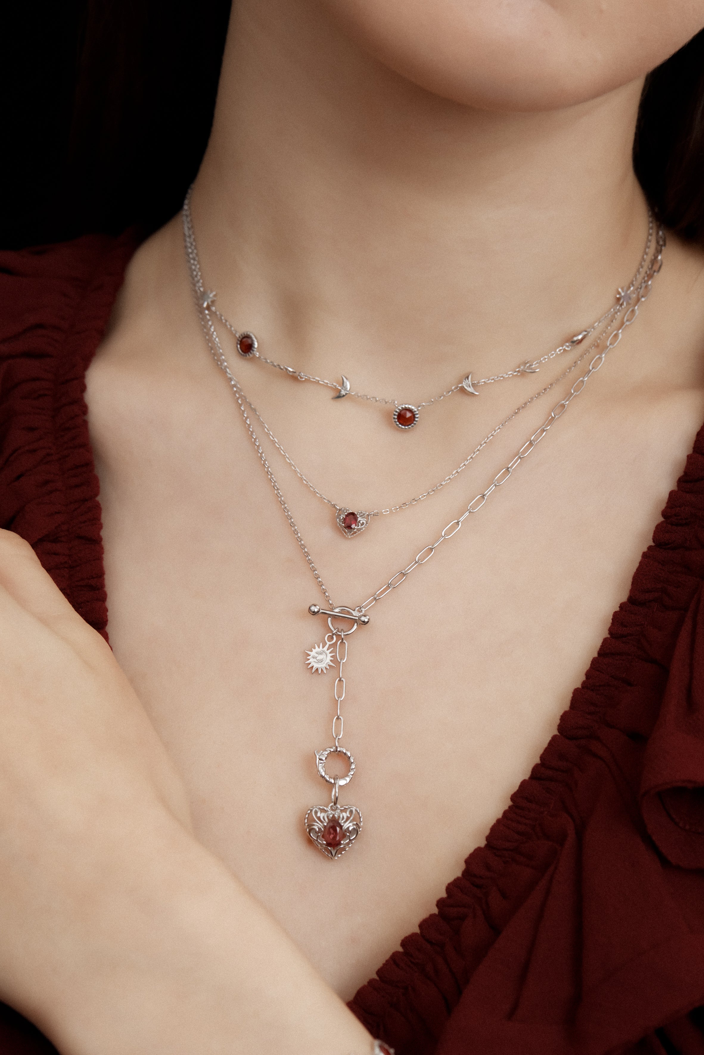 Garnet Silver Heart Necklace - Majesty
