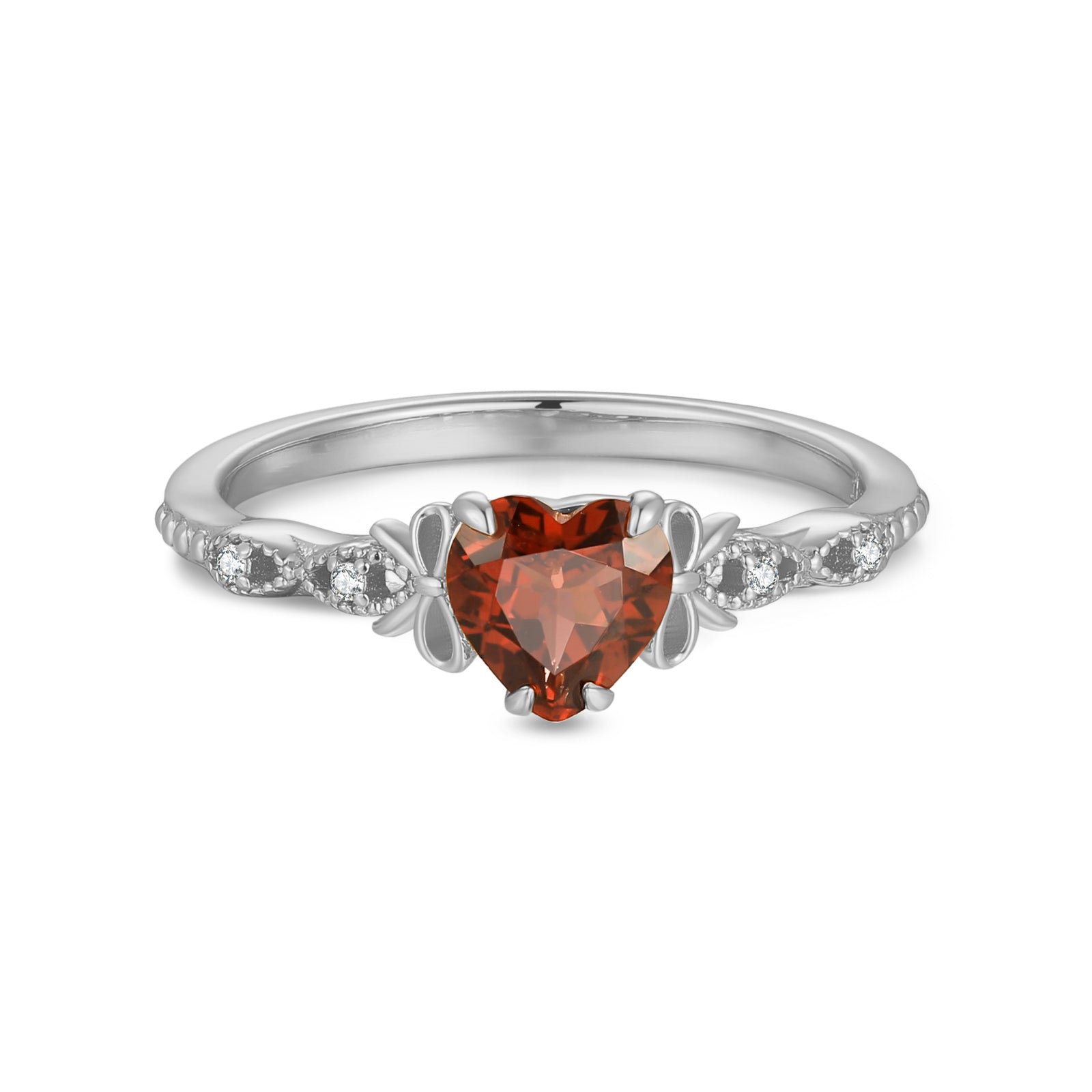 Garnet Silver Heart Ring - Treasure