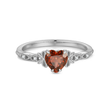 Garnet Silver Heart Ring - Treasure