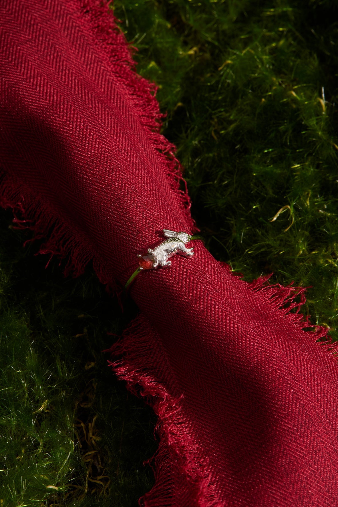 Garnet Silver Leaping Rabbit Ring