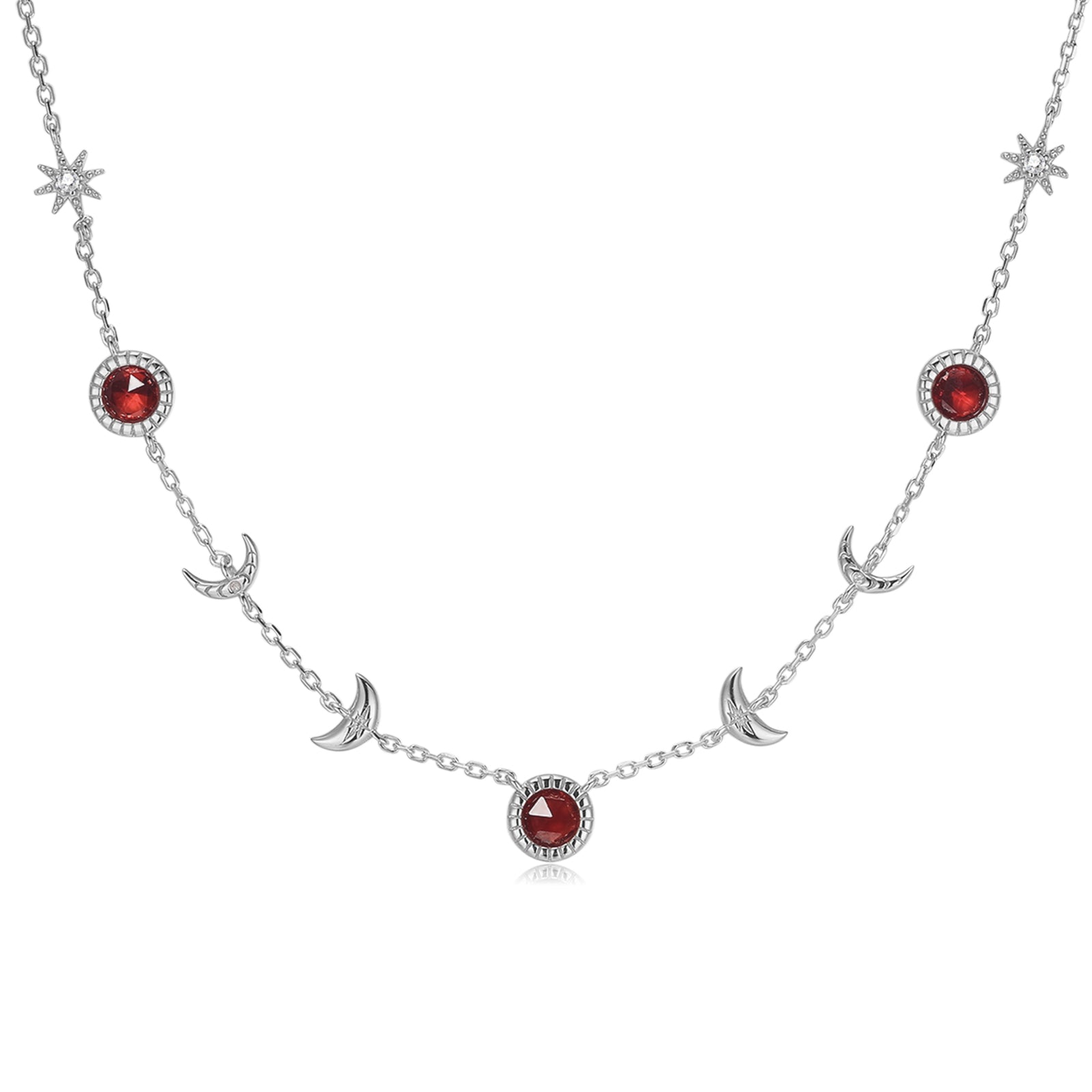 Garnet Silver Moon Phases Choker - Luna