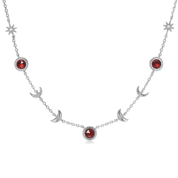 Garnet Silver Moon Phases Choker - Luna