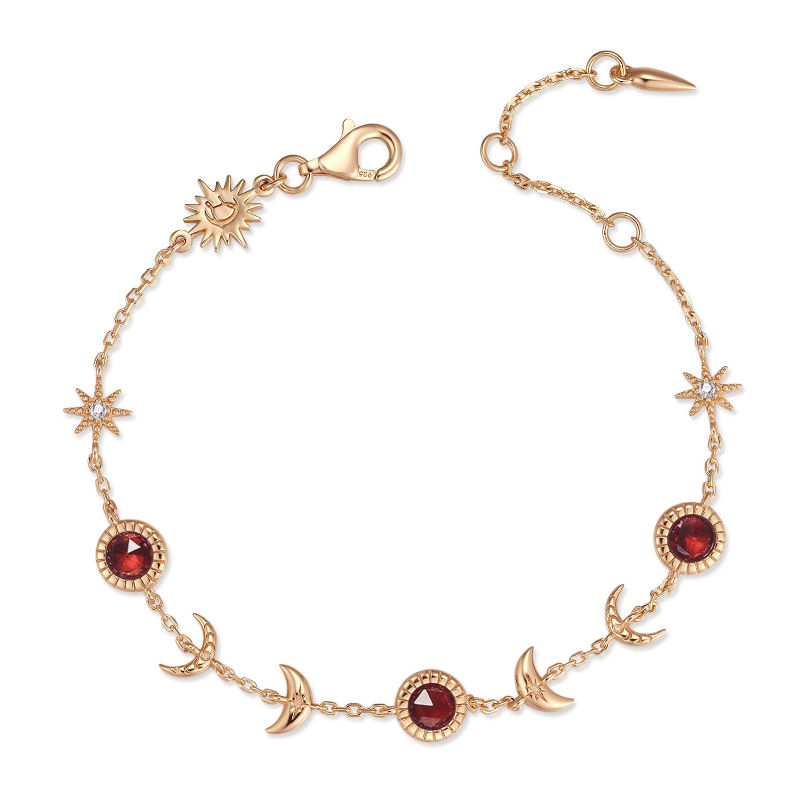 Garnet Gold Moon Phases Bracelet - Luna