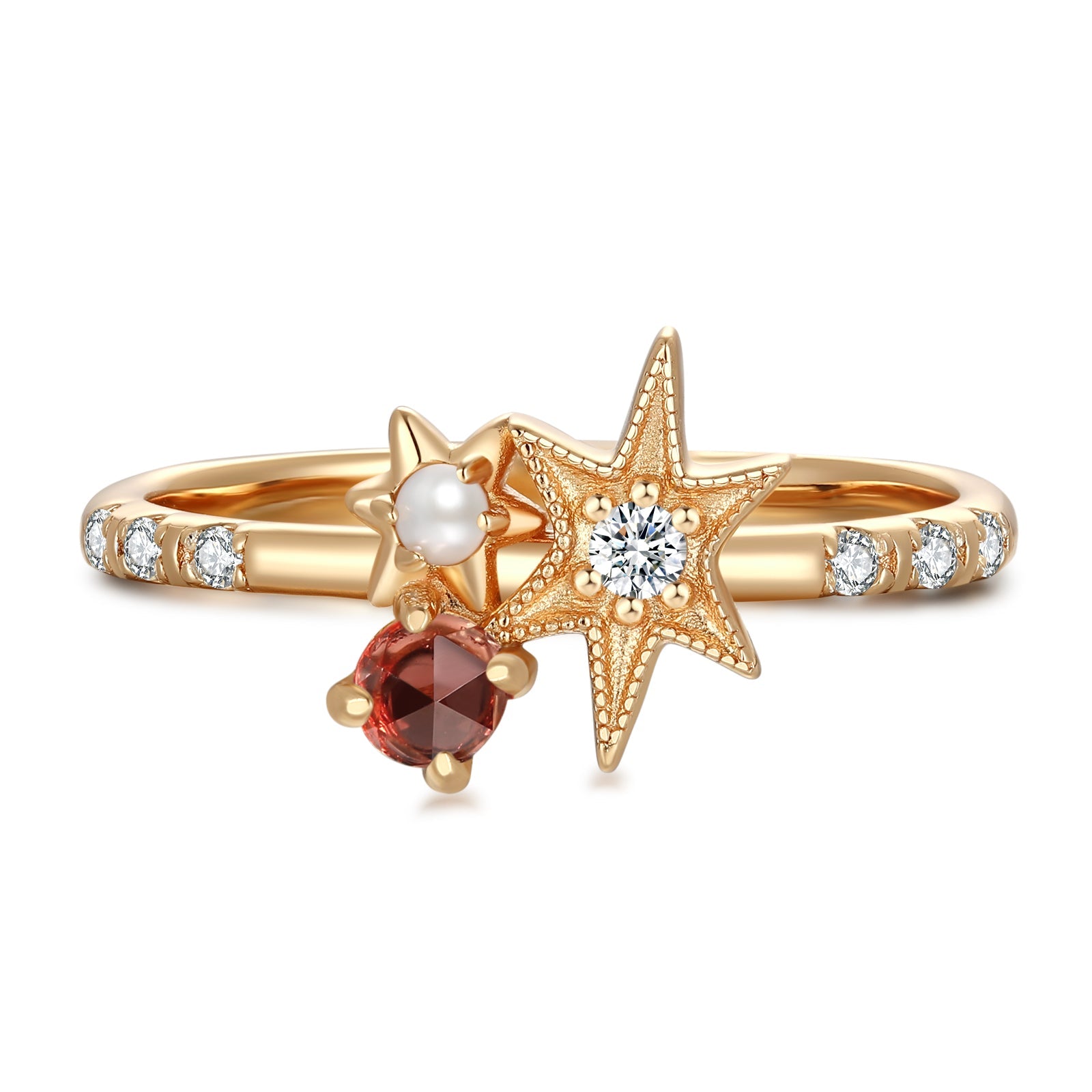 Garnet & Pearl Gold Star Ring - Lullaby