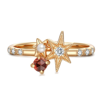 Garnet & Pearl Gold Star Ring - Lullaby
