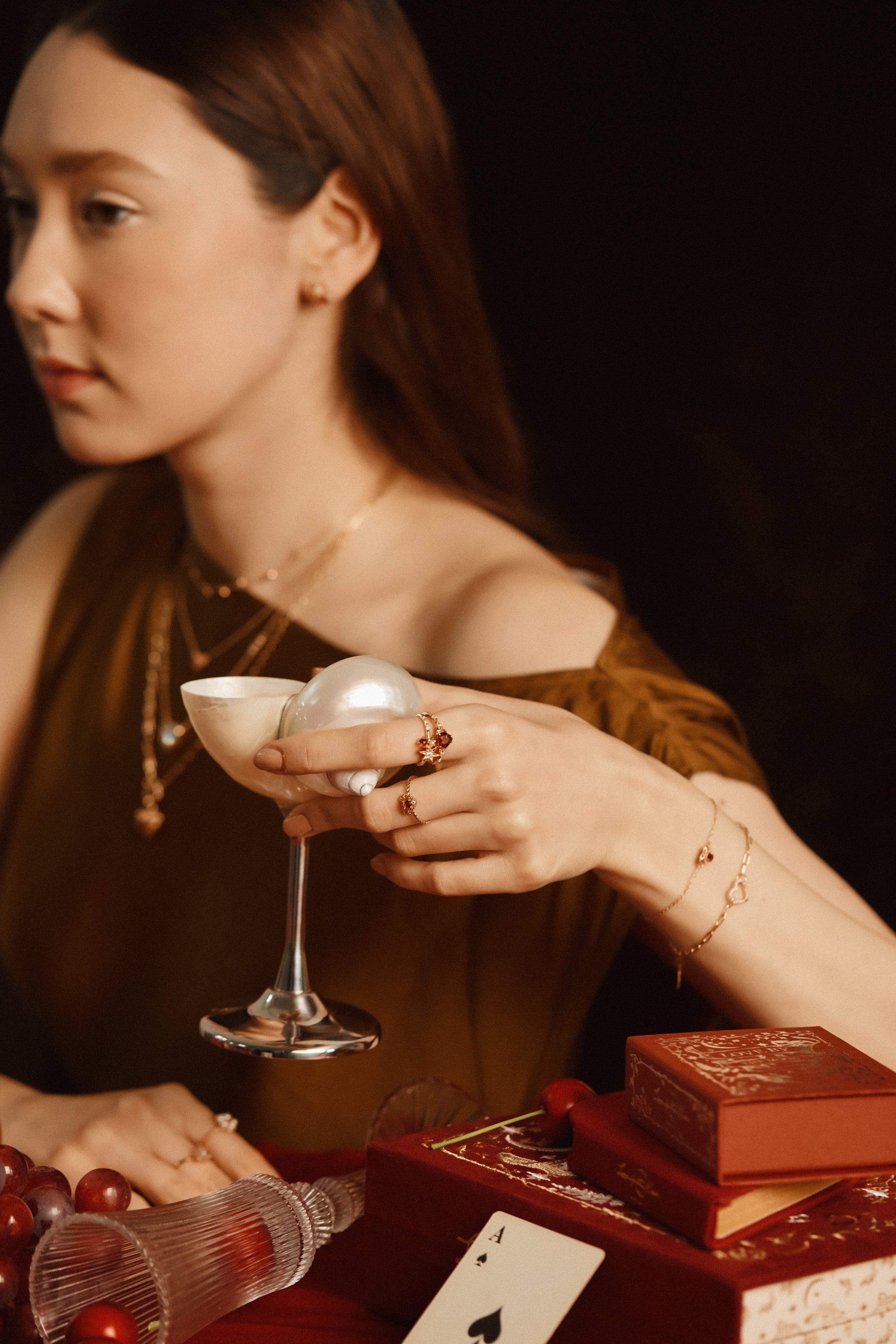 Garnet & Pearl Gold Star Ring - Lullaby