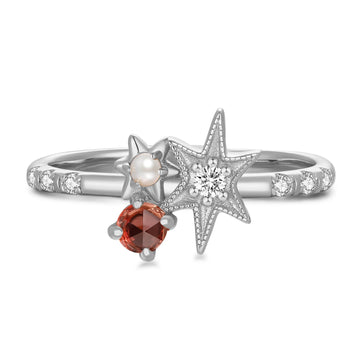 Garnet & Pearl Silver Star Ring - Lullaby
