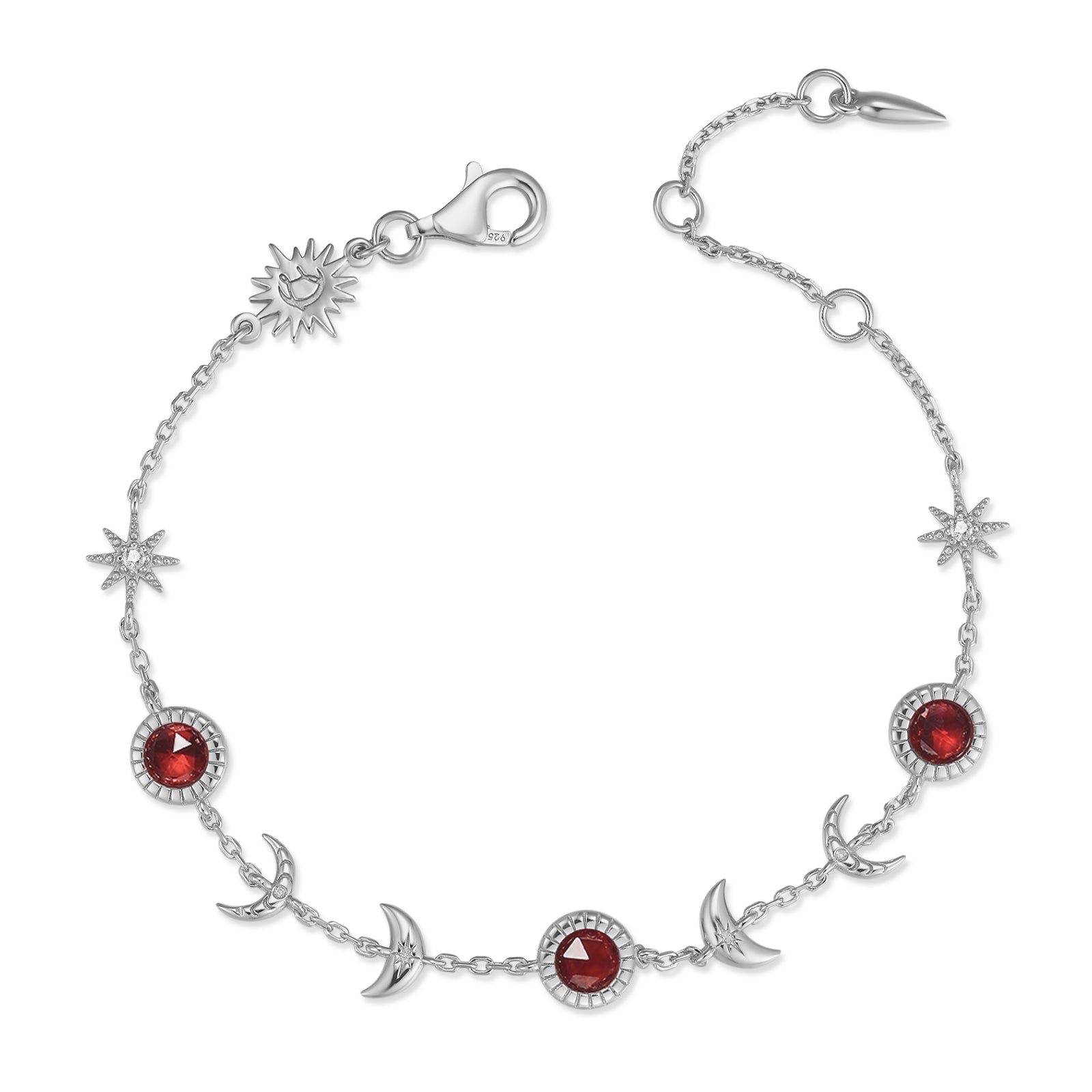 Garnet Silver Moon Phases Bracelet - Luna