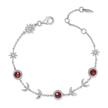 Garnet Silver Moon Phases Bracelet - Luna