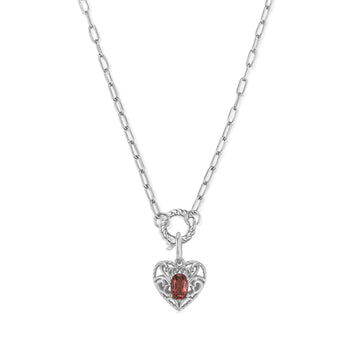 Garnet Silver Heart Link Chain Necklace - Majesty