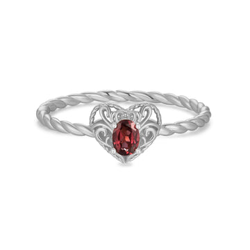 Garnet Silver Heart Ring - Majesty