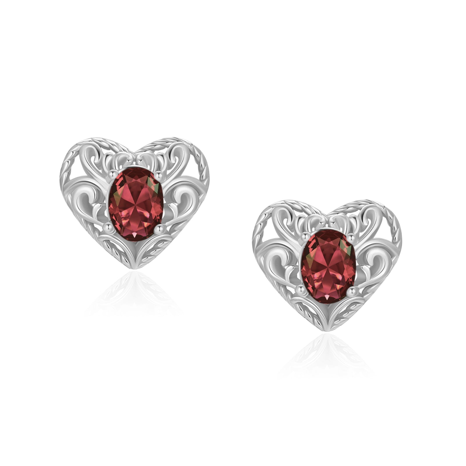 Garnet Silver Heart Stud Earrings - Majesty