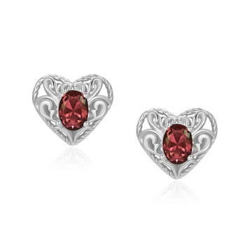 Garnet Silver Heart Stud Earrings - Majesty